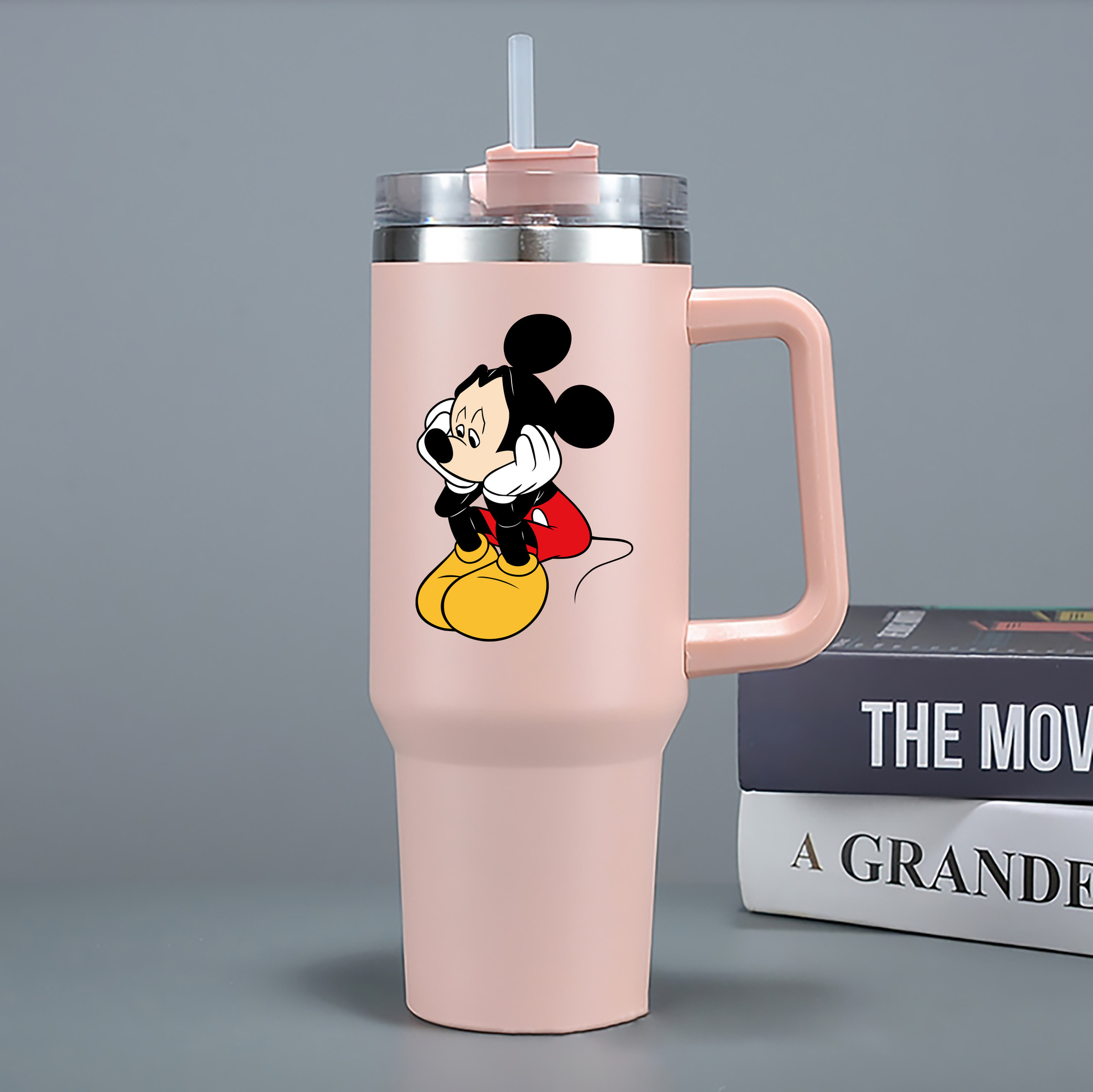 （画像用） ミッキーマウス Mickey Mouse 1200mL車用タンブラー - クリスタルステッカー（プラスチックストロー付き）